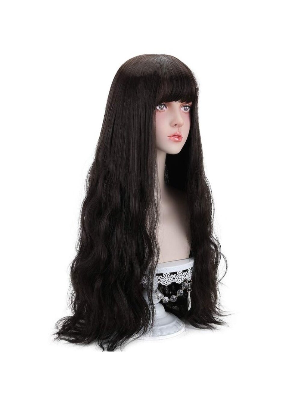 Women's Black Natural Long Wavy Cosplay Heat Resistant Synthetic Fiber Wigs